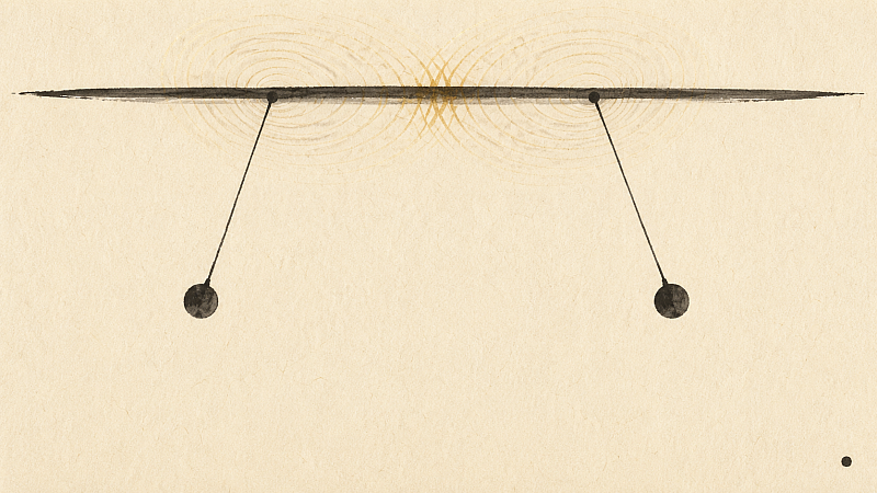The Beam — two pendulums synchronized through invisible vibration